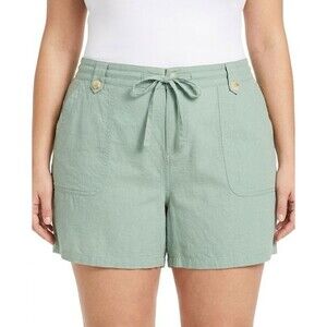 Torrid Shorts Womens 26 Plus Green Linen Blend Chino Drawstring Casual Summer
